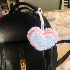 Pink Ruffle Heart Crochet Bag Charm Keychain ✨Handmade✨
